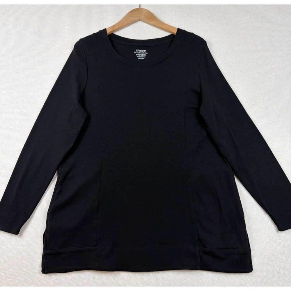 Chico's Ultimate Tee Long Sleeve Shirt Tunic Size 2 (XXL) Black 100% Pima Cotton